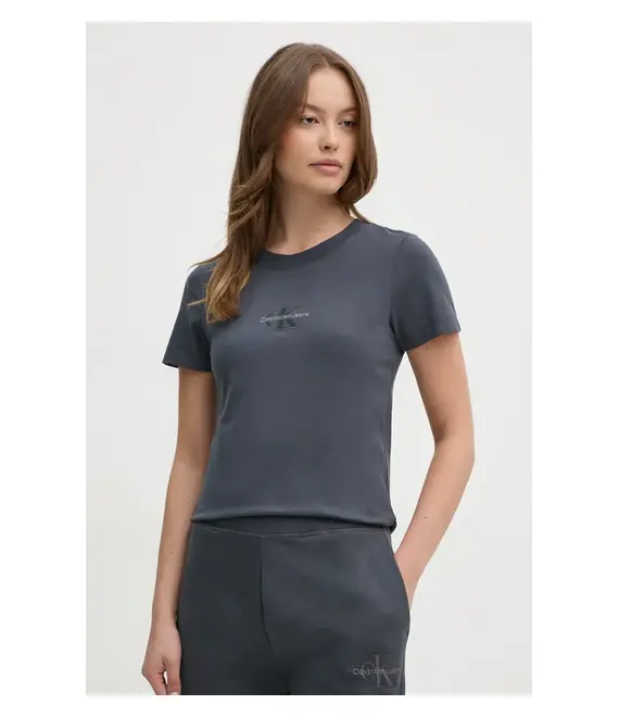 Βαμβακερό μπλουζάκι Calvin Klein Jeans γυναικείο, χρώμα: γκρι, J20J223563