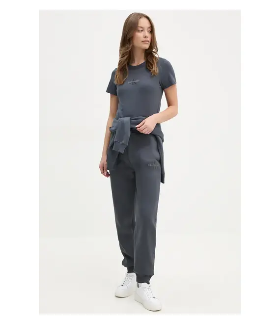 Βαμβακερό μπλουζάκι Calvin Klein Jeans γυναικείο, χρώμα: γκρι, J20J223563