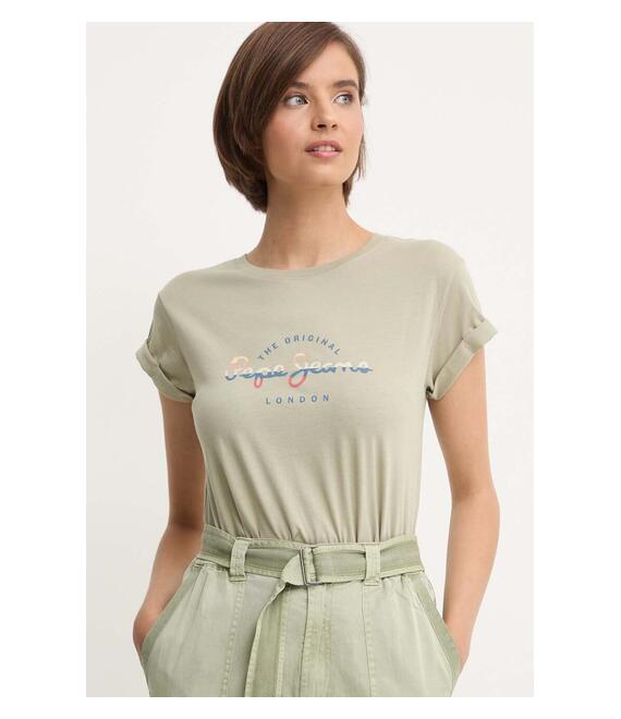 Βαμβακερό μπλουζάκι Pepe Jeans EVETTE γυναικείο, χρώμα: πράσινο, PL505880
