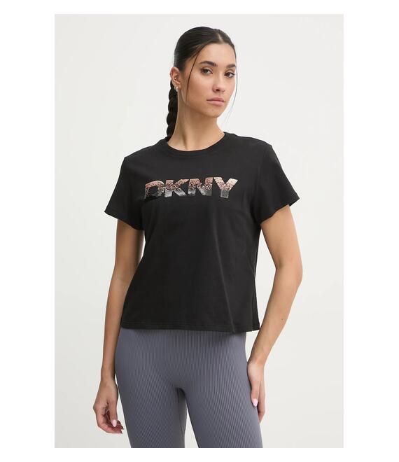 Βαμβακερό μπλουζάκι Dkny γυναικείο, χρώμα: μαύρο, DP4T1035