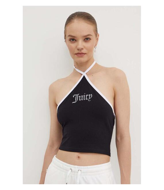 Top Juicy Couture CONTRAST CROSS OVER HALTER TOP χρώμα: μαύρο, JCWCT24304