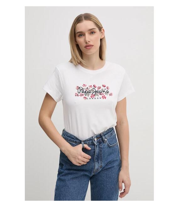 Βαμβακερό μπλουζάκι Pepe Jeans GINNY γυναικείο, χρώμα: άσπρο, PL505945