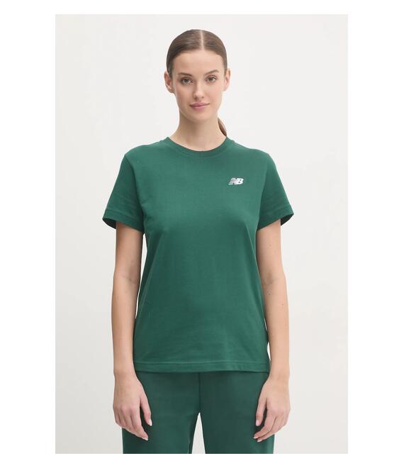 Βαμβακερό μπλουζάκι New Balance γυναικείο, χρώμα: πράσινο, WT41509NWG