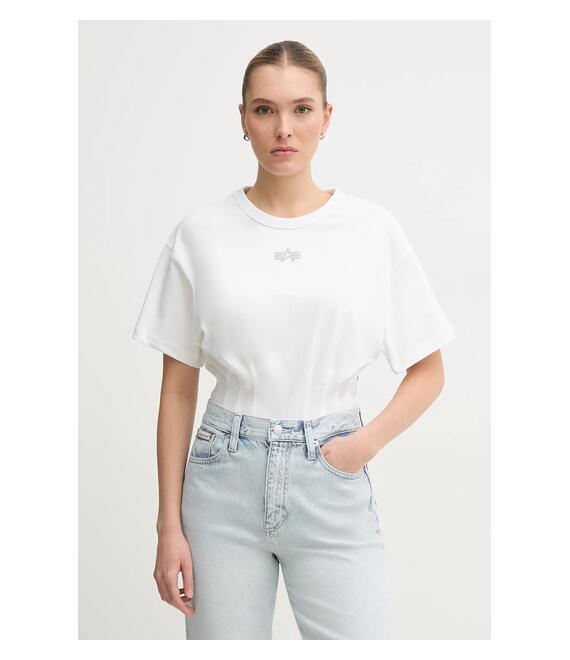 Βαμβακερό μπλουζάκι Alpha Industries Waisted γυναικείο, χρώμα: άσπρο, 148070
