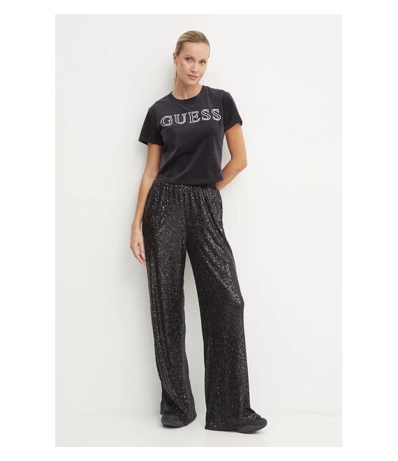Βελούδινο μπλουζάκι Guess COUTURE χρώμα: μαύρο, V4BI29 KBXI2