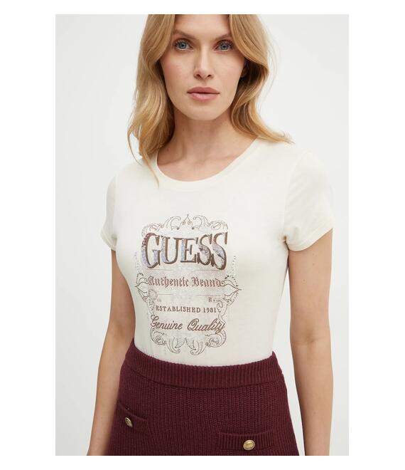 Μπλουζάκι Guess χρώμα: μπεζ, W4BI45 K9SN1