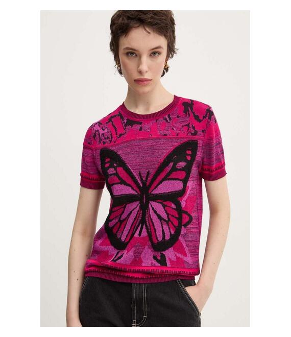 Μπλουζάκι Desigual BUTTERFLY χρώμα: ροζ, 24WWTK08