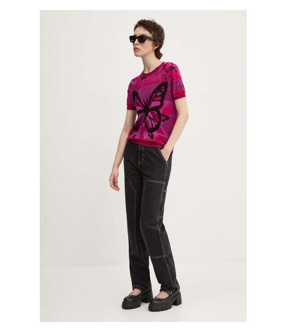 Μπλουζάκι Desigual BUTTERFLY χρώμα: ροζ, 24WWTK08
