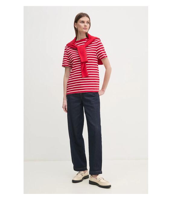 Βαμβακερό μπλουζάκι Tommy Hilfiger γυναικείο, χρώμα: κόκκινο, WW0WW42907