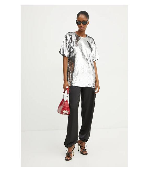 Μπλουζάκι MICHAEL Michael Kors χρώμα: ασημί, MF451IW6PK