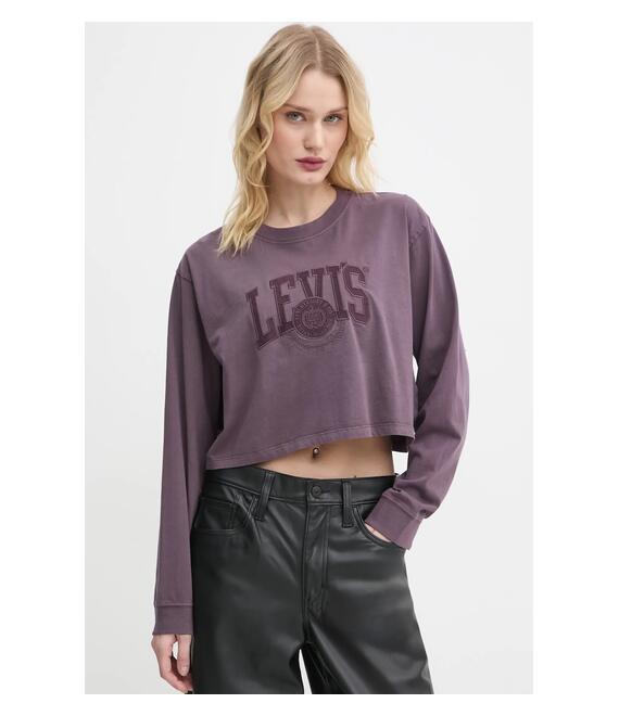 Βαμβακερή μπλούζα με μακριά μανίκια Levi's χρώμα: μοβ, A9418