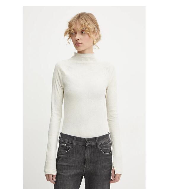 Βαμβακερή μπλούζα με μακριά μανίκια G-Star Raw χρώμα: μπεζ, D25069-D799