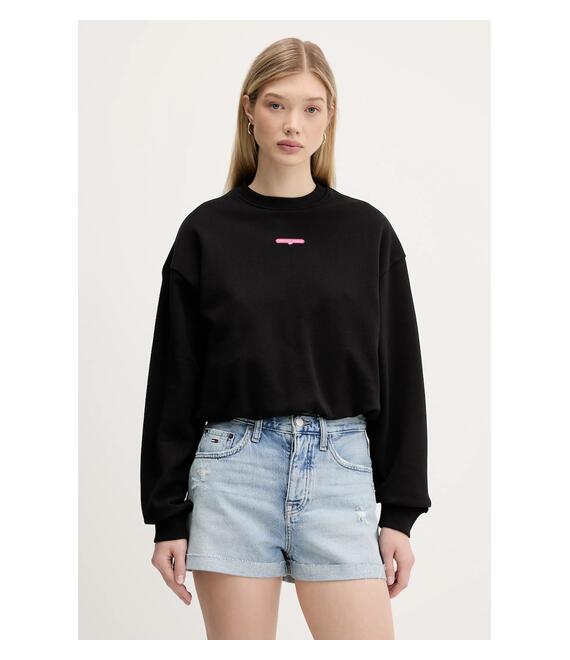 Βαμβακερή μπλούζα Tommy Jeans γυναικεία, χρώμα: μαύρο, DW0DW20947