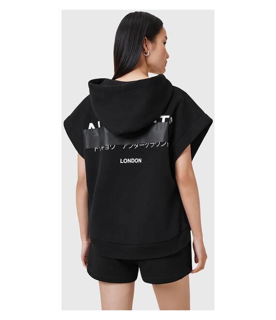Μπλούζα AllSaints SORRI χρώμα: μαύρο, με κουκούλα, W093JC