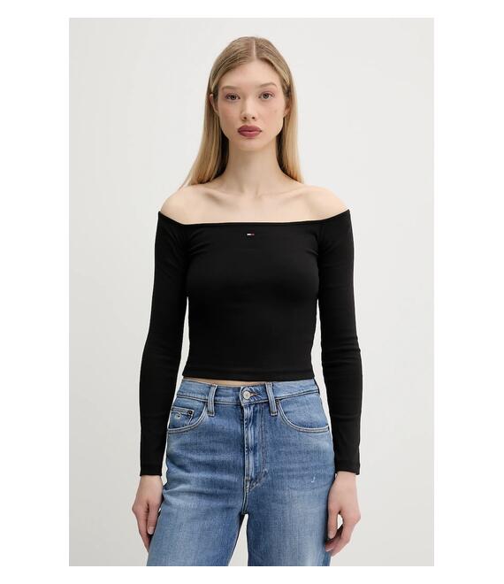 Μακρυμάνικο Tommy Jeans χρώμα: μαύρο, DW0DW20919