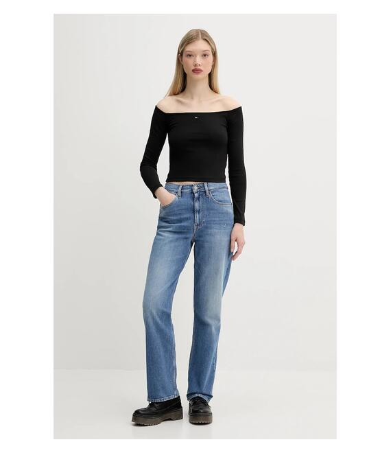 Μακρυμάνικο Tommy Jeans χρώμα: μαύρο, DW0DW20919