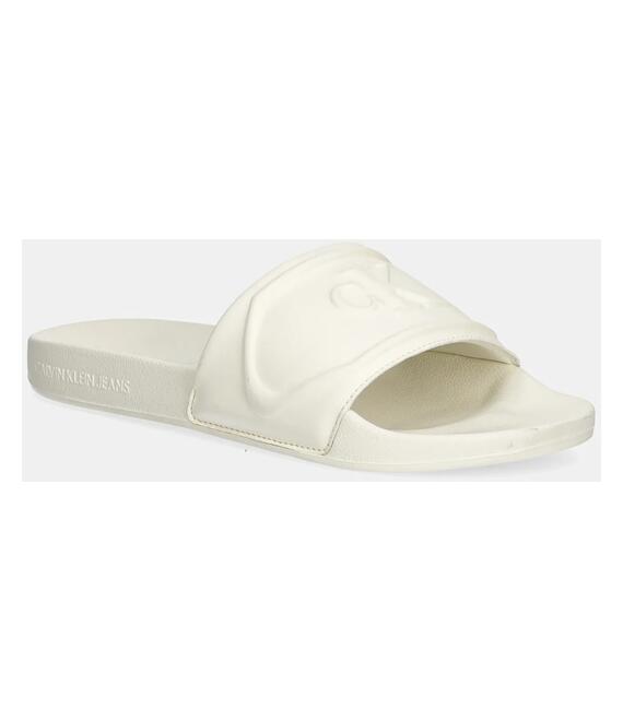 Παντόφλες Calvin Klein Jeans SLIDE PU HF MG χρώμα: μπεζ, YW0YW01879