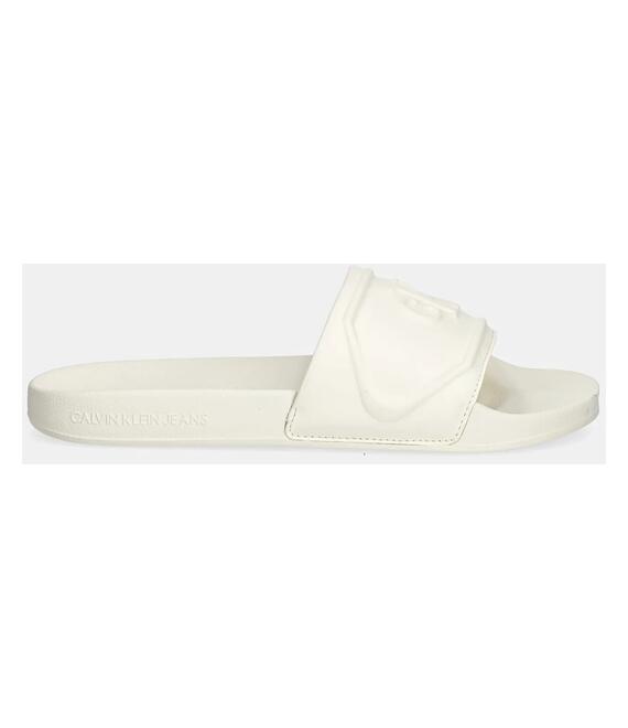 Παντόφλες Calvin Klein Jeans SLIDE PU HF MG χρώμα: μπεζ, YW0YW01879