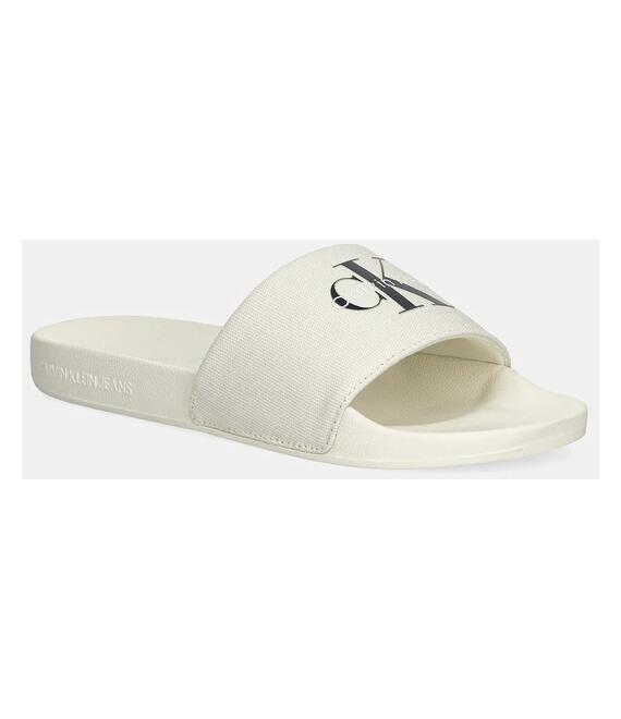 Παντόφλες Calvin Klein Jeans SLIDE MONOGRAM WN LOGO CK χρώμα: μπεζ, YW0YW01967