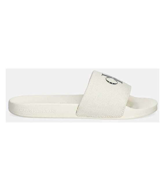 Παντόφλες Calvin Klein Jeans SLIDE MONOGRAM WN LOGO CK χρώμα: μπεζ, YW0YW01967