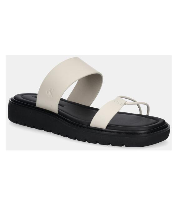 Δερμάτινες παντόφλες Calvin Klein Jeans ROPE SANDAL SOFT LTH MG γυναικείες, χρώμα: μπεζ, YW0YW01864
