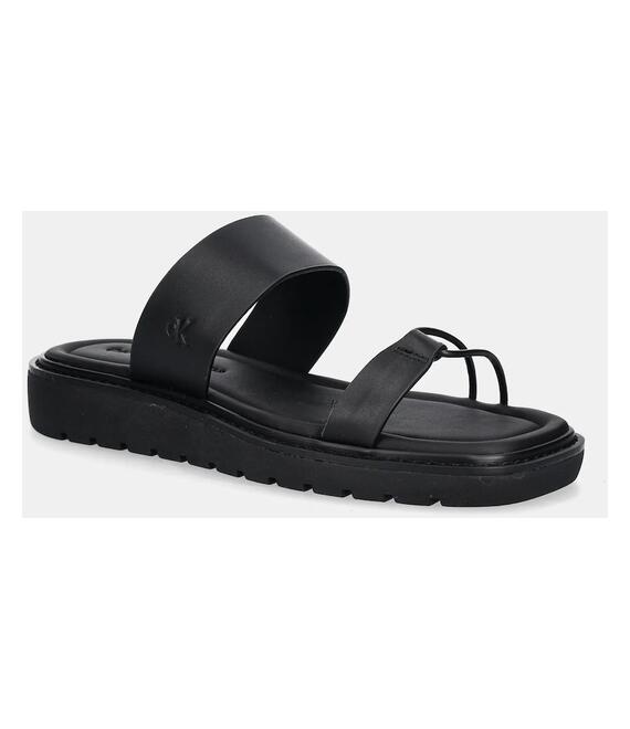 Δερμάτινες παντόφλες Calvin Klein Jeans ROPE SANDAL SOFT LTH MG γυναικείες, χρώμα: μαύρο, YW0YW01864