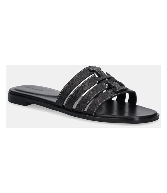 Δερμάτινες παντόφλες Tory Burch Ines Cage Slide γυναικείες, χρώμα: μαύρο, 158616-006