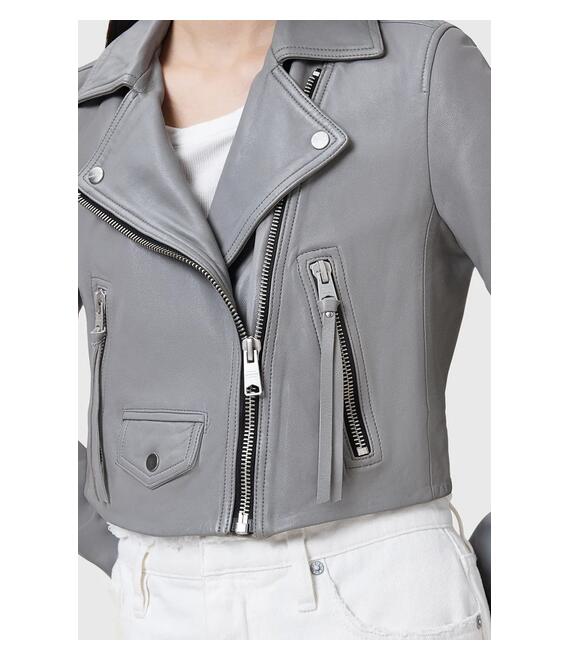 Δερμάτινο μπουφάν AllSaints ELORA χρώμα: γκρι, W069LC