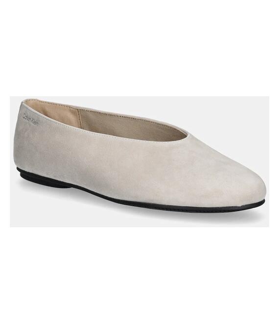 Μπαλαρίνες σουέτ Calvin Klein BALLERINA ROUND HW SUE χρώμα: μπεζ, HW0HW02565