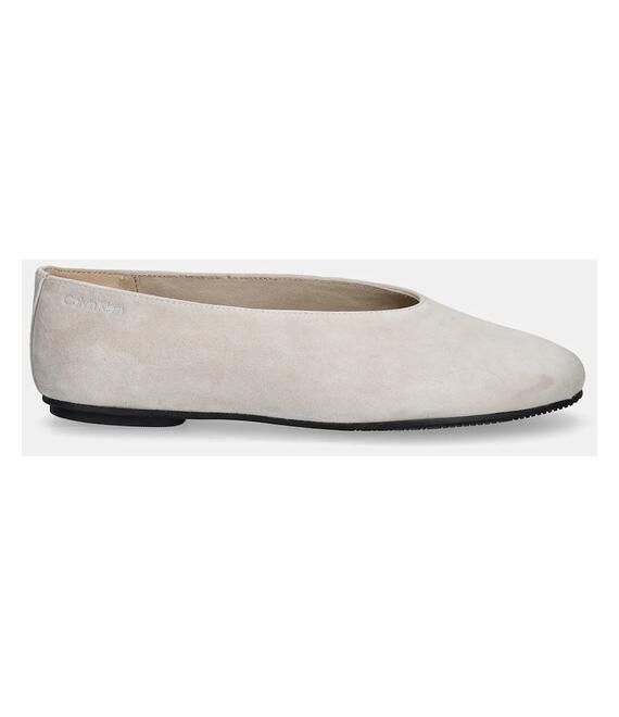 Μπαλαρίνες σουέτ Calvin Klein BALLERINA ROUND HW SUE χρώμα: μπεζ, HW0HW02565