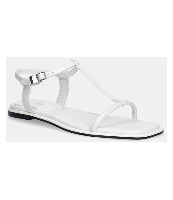 Δερμάτινα σανδάλια Calvin Klein FLAT SANDAL SQUARED BUCKLE LTH χρώμα: άσπρο, HW0HW02556
