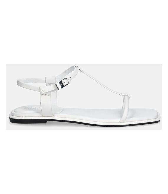 Δερμάτινα σανδάλια Calvin Klein FLAT SANDAL SQUARED BUCKLE LTH χρώμα: άσπρο, HW0HW02556