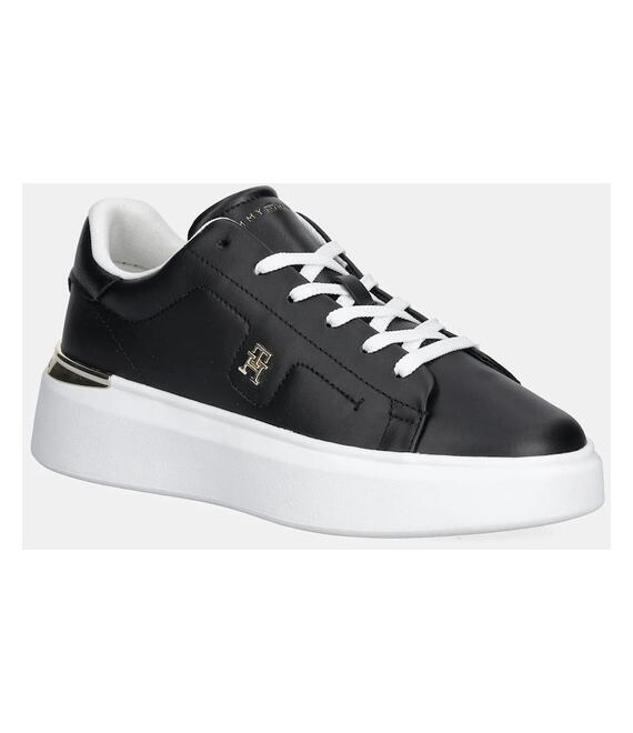 Δερμάτινα αθλητικά παπούτσια Tommy Hilfiger TH FASHION COURT SNEAKER χρώμα: μαύρο, FW0FW08631