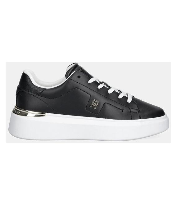 Δερμάτινα αθλητικά παπούτσια Tommy Hilfiger TH FASHION COURT SNEAKER χρώμα: μαύρο, FW0FW08631