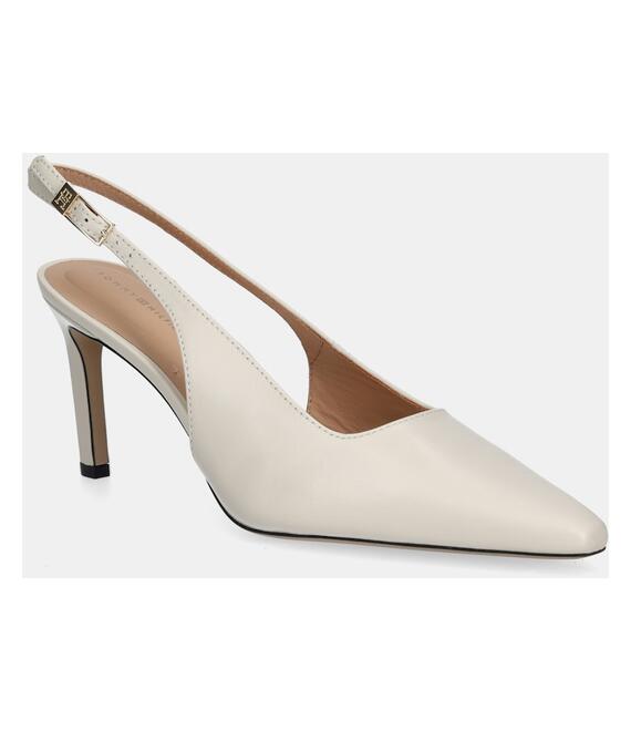Δερμάτινες γόβες Tommy Hilfiger SQUARED TOE HIGH HEEL SLINGBACK χρώμα: μπεζ, FW0FW08636