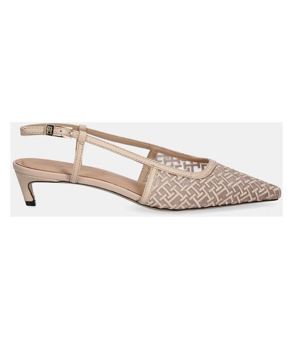 Γόβες Tommy Hilfiger MONO SQUARED TOE KITTEN SLINGB χρώμα: μπεζ, FW0FW08746