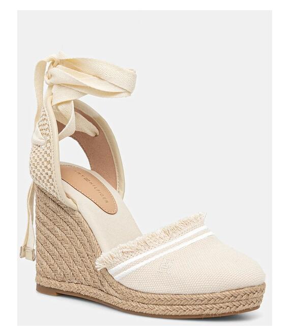 Εσπαντρίγιες Tommy Hilfiger FRINGE CANVAS HIGH WEDGE χρώμα: μπεζ, FW0FW08878