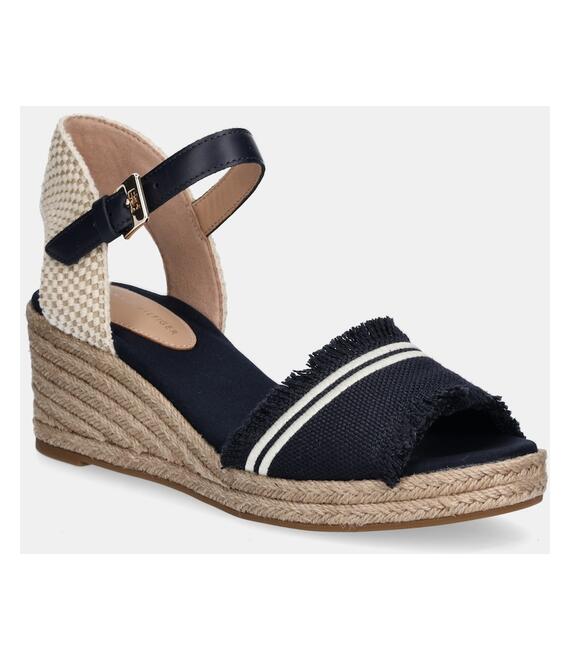 Σανδάλια Tommy Hilfiger FRINGE CANVAS MEDIUM WEDGE χρώμα: ναυτικό μπλε, FW0FW08879