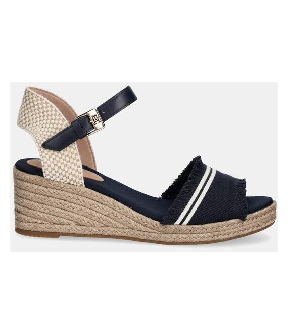 Σανδάλια Tommy Hilfiger FRINGE CANVAS MEDIUM WEDGE χρώμα: ναυτικό μπλε, FW0FW08879