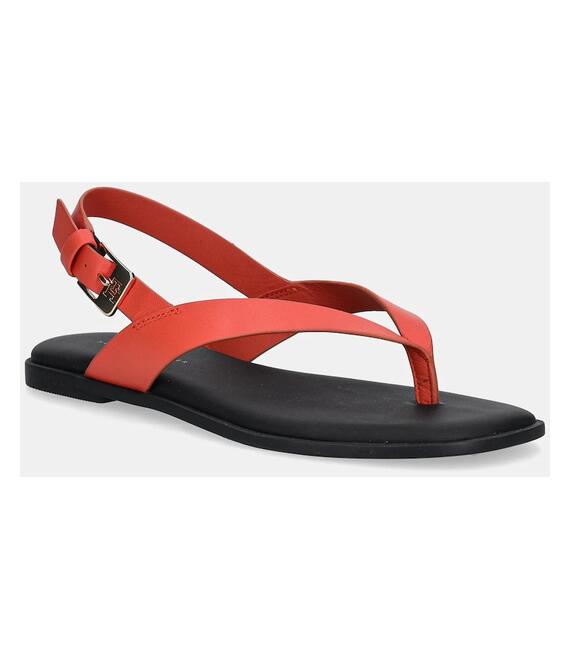 Δερμάτινα σανδάλια Tommy Hilfiger COLOR BLOCK THONG FLAT SANDAL χρώμα: κόκκινο, FW0FW08883