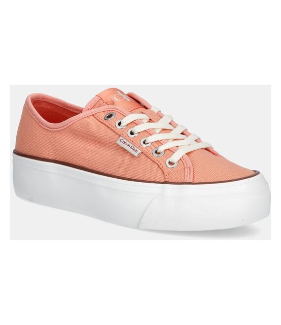 Πάνινα παπούτσια Calvin Klein Jeans VULC FLATFORM CTN LOGO TAG χρώμα: πορτοκαλί, YW0YW01838