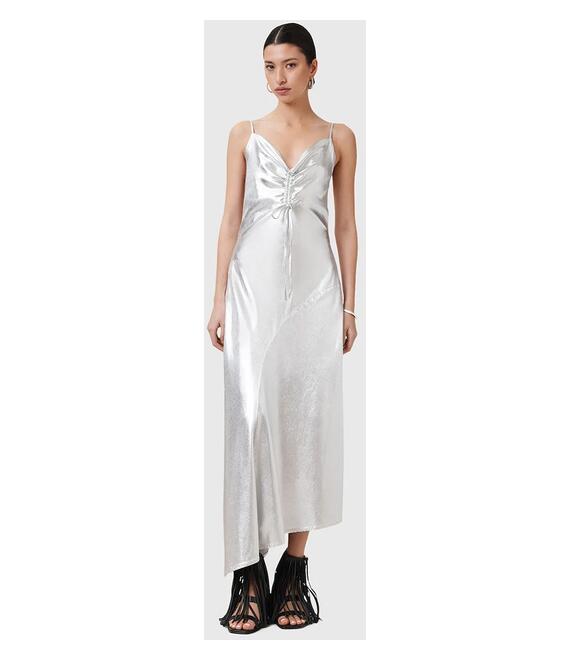 Φόρεμα AllSaints ALEXIA χρώμα: ασημί, W203DC
