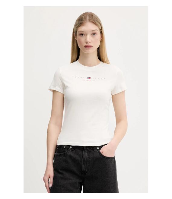 Βαμβακερό μπλουζάκι Tommy Jeans χρώμα: μπεζ, DW0DW21422