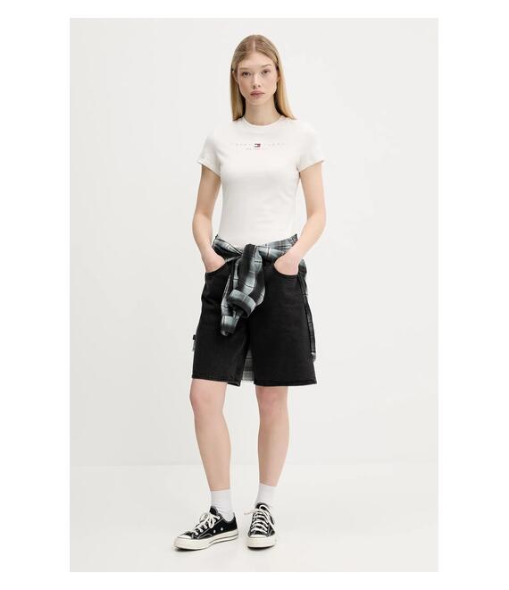 Βαμβακερό μπλουζάκι Tommy Jeans χρώμα: μπεζ, DW0DW21422