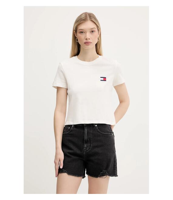 Βαμβακερό μπλουζάκι Tommy Jeans χρώμα: μπεζ, DW0DW21423