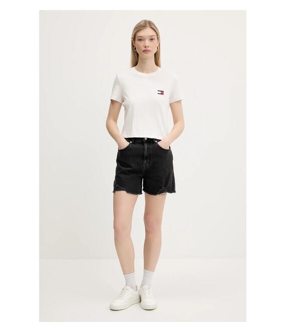 Βαμβακερό μπλουζάκι Tommy Jeans χρώμα: μπεζ, DW0DW21423
