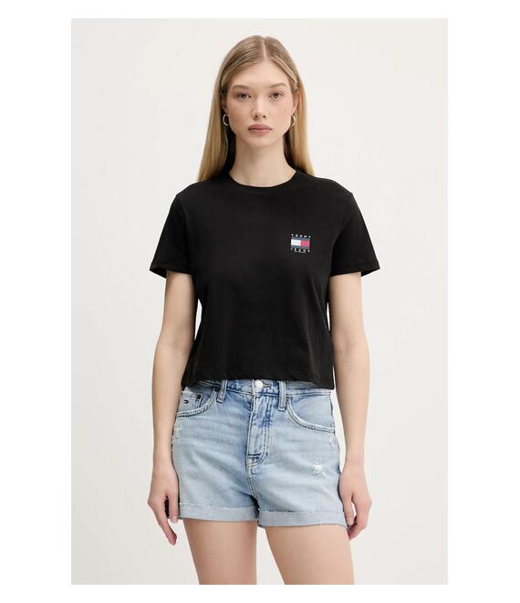 Βαμβακερό μπλουζάκι Tommy Jeans χρώμα: μαύρο, DW0DW21423