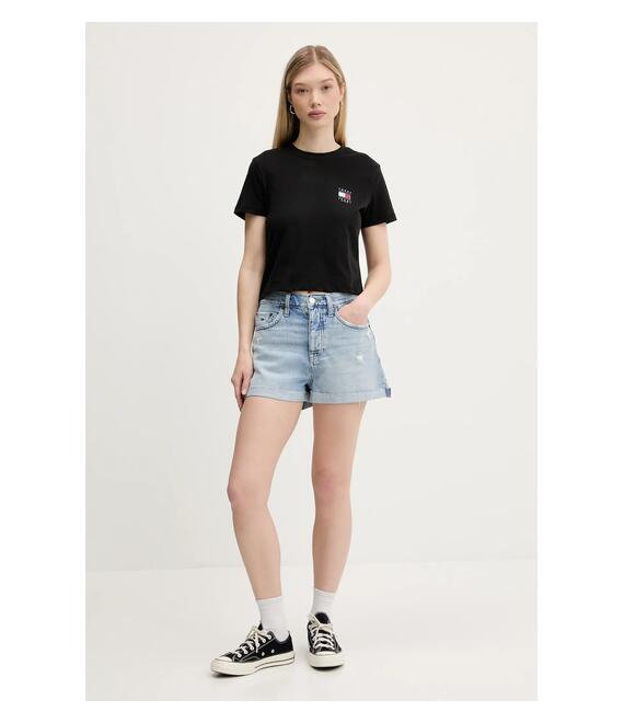 Βαμβακερό μπλουζάκι Tommy Jeans χρώμα: μαύρο, DW0DW21423