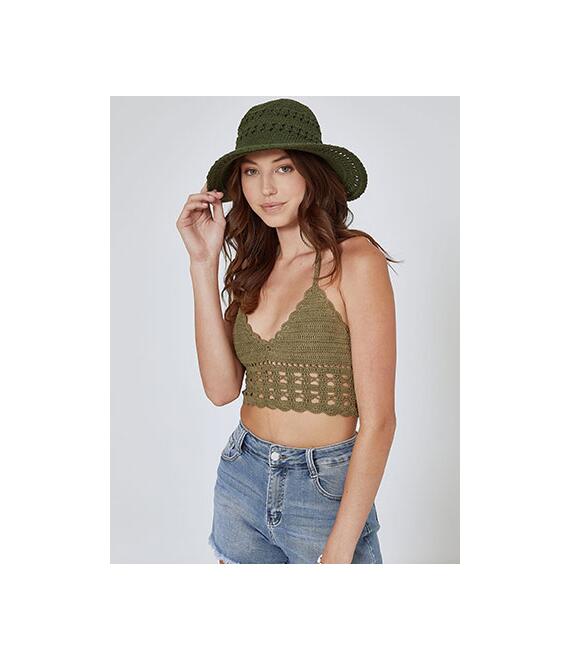 Πλεκτό κροσέ crop top με δέσιμο SM0029.4003+4