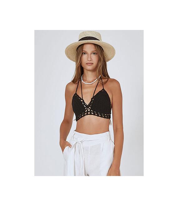 Πλεκτό crop top με φουντάκια SM0029.4053+1